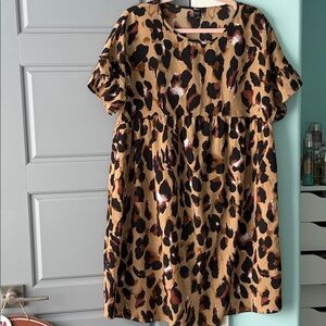 Leopard Print Short Sleeve Dress - Size Medium